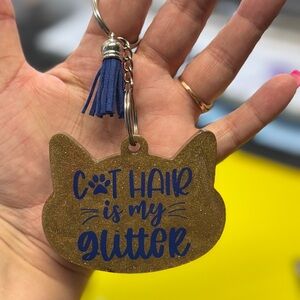 Gold and Blue Cat Charm Keychain